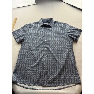 Paulo Solari Shirt Mens Size 2XL Blue Geometric‎ Button Up Short Sleeve Casual